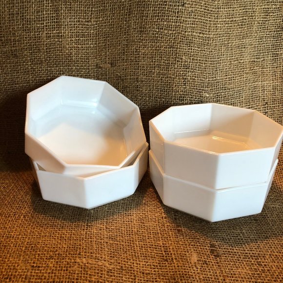 Set of 6 Octime White  Milk Glass Octagon Bowl  Vintage - Picture 1 of 8
